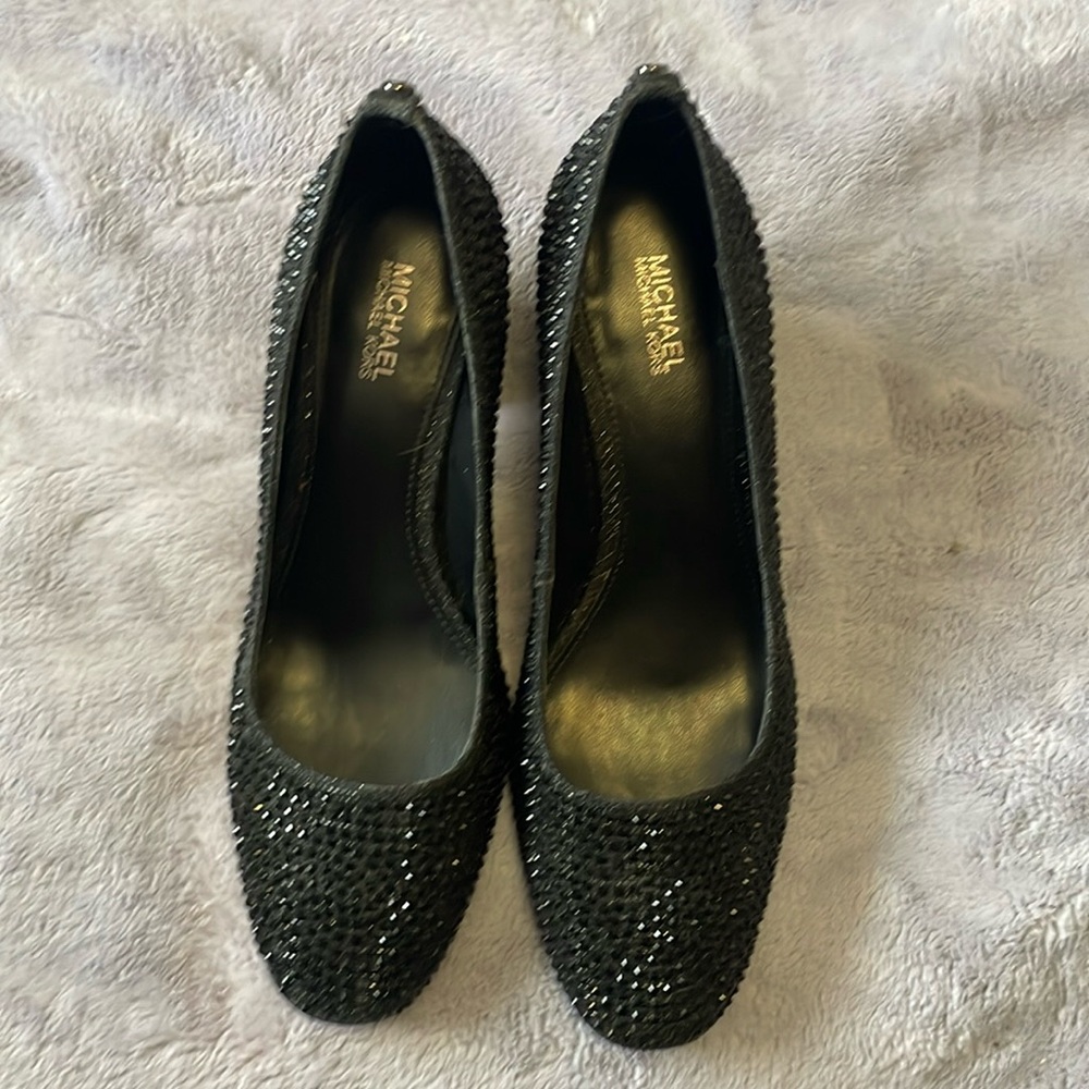Michael Kors black block heel studded sparkly heels